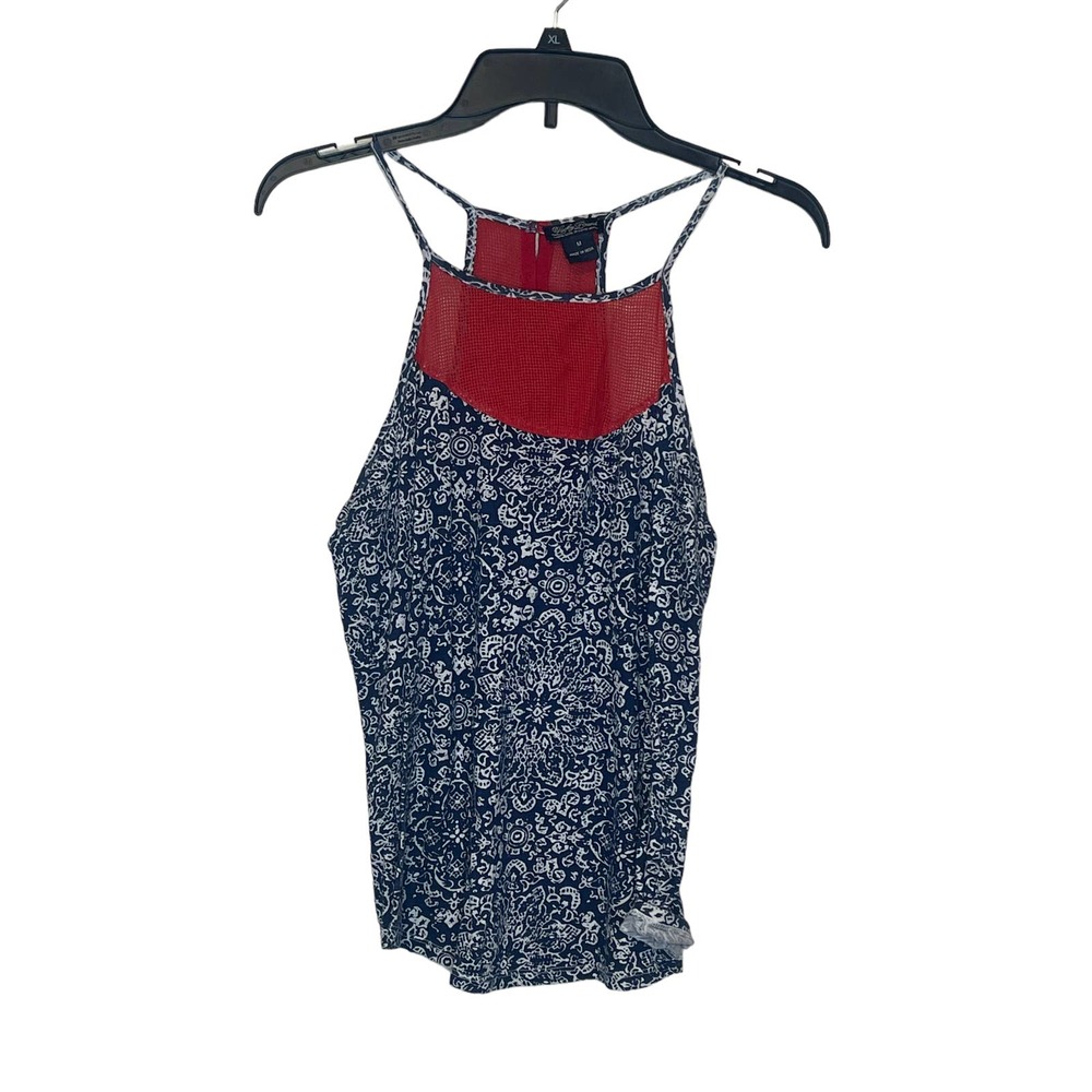 Lucky Brand Boho Tank‎ Top Hollow Cut Crochet Cotton Strappy Button Women Small